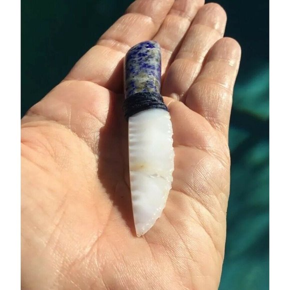 Decorative Handcarved Dagger Lapis Lazuli Handle Opal Blade Semi Precious Stones - Picture 3 of 7